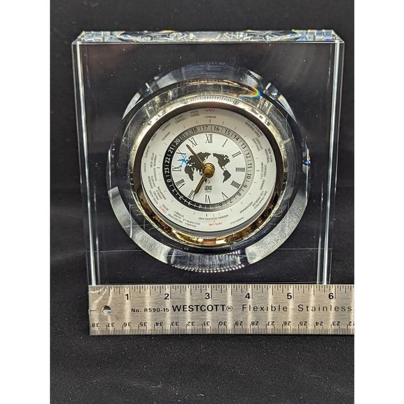 Vtg Hoya Crystal Museum Vertical World Clock Executive Desk Mantle Japan Travel - Picture 8 of 11